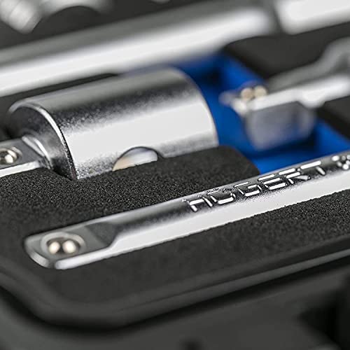 Image of Hogert Technik - Tool Set I Socket Wrench, Bits And Accessories 3 /8 Inch I Alloy Chrome Vanadium Steel I Deformation Resistant I Ratchet Mechanism With 72 Locking Locks I Ht1R465-36 Pieces,Hex