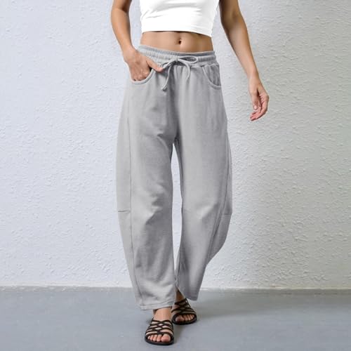 Barrel Sweatpants for Women High Waisted Wide Leg Sweatpants Lightweight Drawstring Baggy Lounge Pants with Pockets3
