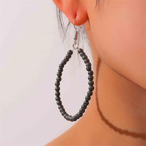 Ximdble Brincos de argola vintage de sementes pretas com contas minúsculas em círculo, brincos boêmi