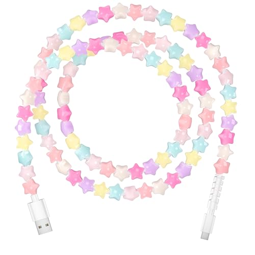 Coolden USB C Cable 3.3FT Type C Charger Fast Charging Cute Stars Beaded Charging Cord for Women Girls 60W USB to USB C Cable for iPhone 17 16 15 Pro Max,Galaxy S25 S24 Ultra - Colorful