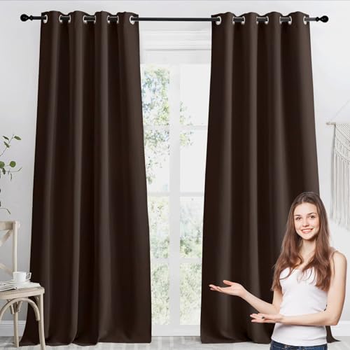 WUXXIANG Cortinas Opacas 2 Piezas 146 x 150 cm Opacas, Térmicas, Protección contra El Frío, Cortinas Salon Modernas para Riel, con Corbatas, para Dormitorio, Cocina, Marrón