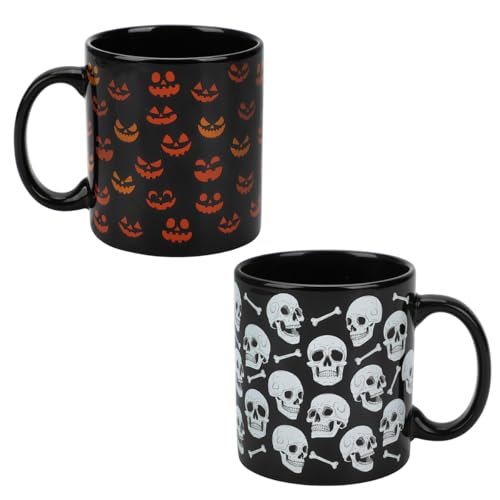 Bioworld Halloween Skulls & Jack-o'-Lantern Faces 2-Pack 16 Oz Ceramic...