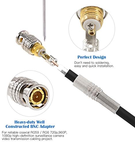 Glarks 15 Pack BNC Male Coaxial Connectors RG59 RG6 Coaxial Terminal Gold-Plated Screw On Brass Adapter for CCTV Home Security Surveillance Camera RG59 RG6 Video Transmission Coax Cables