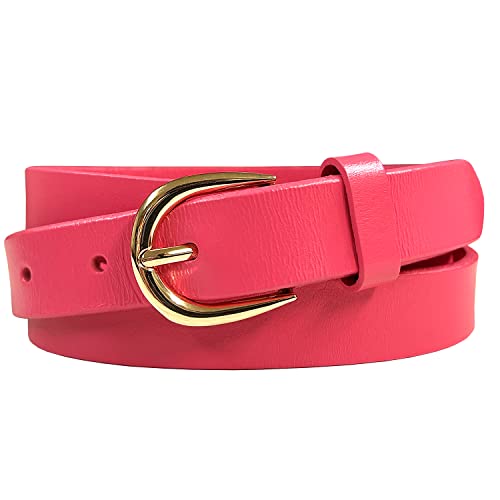 Women's Casual Dress Belts 100% One Piece Full Grain Genuine Leather Belt 1"(25mm) wide (Smooth Pink, 30)