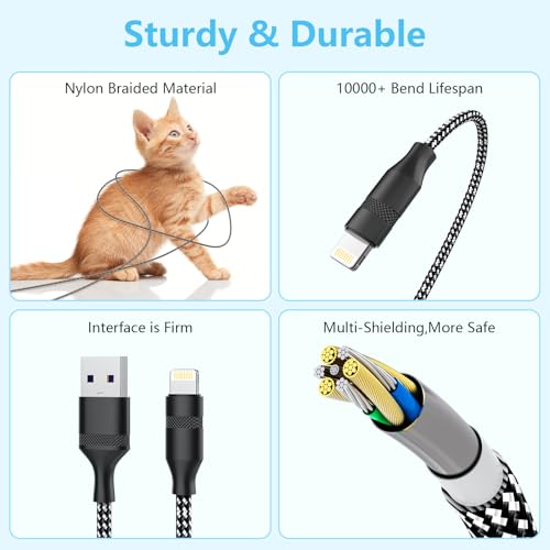 Cable Lightning de 5 metros para iPhone 14 Pro Max con conector USB A y nylon trenzado 5