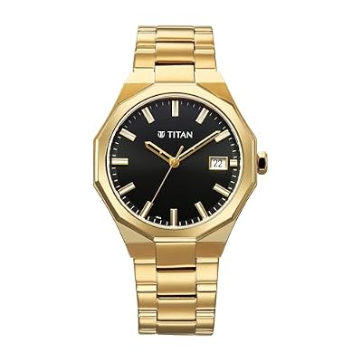 Titan Dodecagon Analog with Brown Dial Rose Gold Stainless Steel Strap Watch for Men - 90212YM01