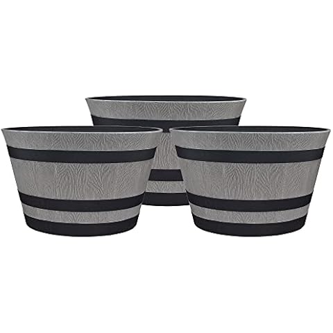 Southern Patio HDR-055457 Resin Whiskey Barrel Indoor Outdoor Garden Planter Pot for Vegetables, Trees, Plants, and Flowers, Gray (3 Pack) Cover