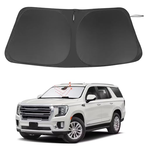 Image of Windshield Sun Shade Custom Fit for 2021 2022 2023 2024 2025 GMC Yukon XL /Chevrolet Suburban Accessories Foldable Sunshade Sun Blocker Protect Car from Sun Rays & Heat Damage Keep Car Cooler