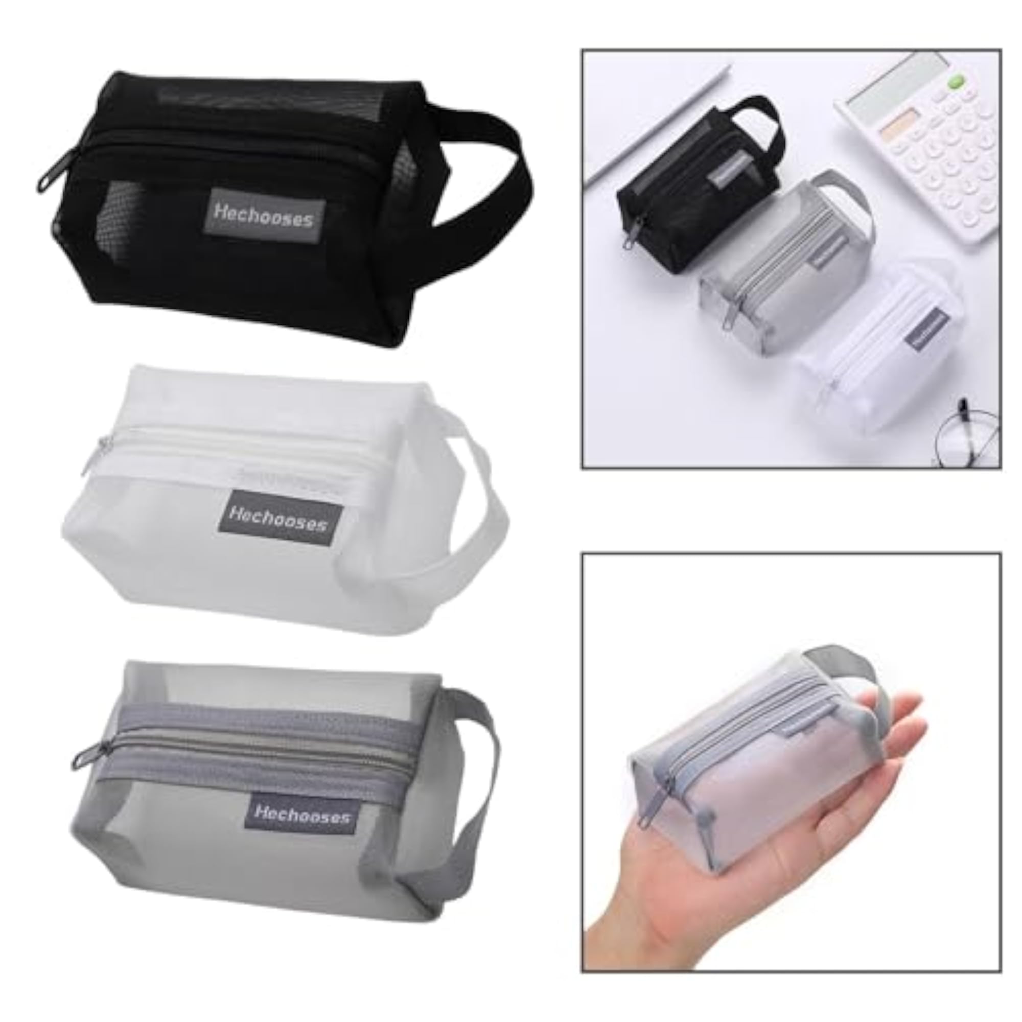 Nylon Mesh Zipper Pouch Cosmetic Organizer, Black