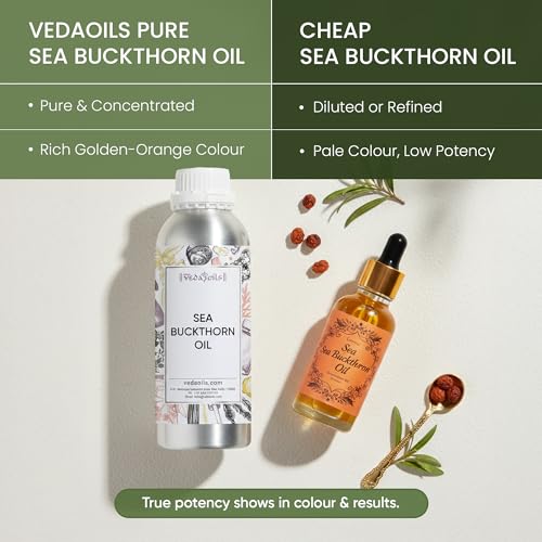 Image of VedaOils Sea Buckthorn Oil 100ml | Pure Sea Buckthorn Pulp Oil for Face & Skin Care | Rich in Antioxidants, Vitamins & Helps Reduce Acne