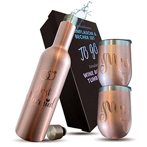 UP GREAT® Thermosflasche und Becher Mr & Mrs in rosegold - Hochzeitsgeschenk für Brautpaar Just Married - Ein originelles Geschenk zur Hochzeit Cover