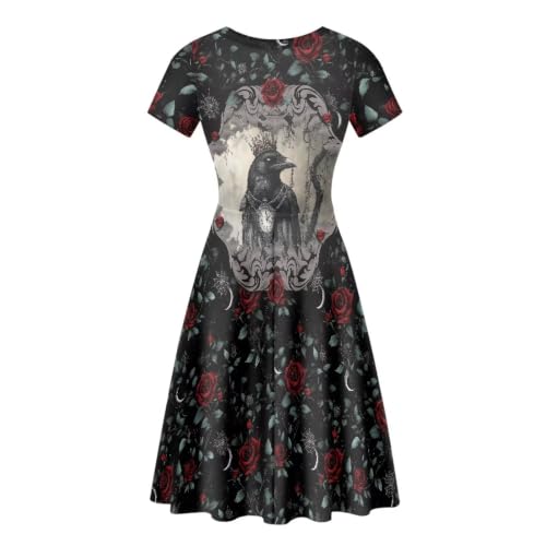 Image of Irisjudy T Shirt Dress for Women Short Sleeve Girls Short Sleeve Dress Plus Size, O Neck Knee Length Midi Dress for Ladies