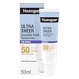 Neutrogena Ultra Sheer Fluido Invisibile Protezione Solare con Scudo Anti-Età SPF 50 50 ml, Crema viso antirughe e antimacchie, Crema viso SPF 50 ultra-leggera, Senza profumo, Non comedogenica