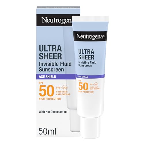 Neutrogena Ultra Sheer Fluido Invisibile Protezione Solare Con Scudo Anti-Età Spf 50 50 Ml, Crema Viso Antirughe E Antimacchie, Crema Viso Spf 50 Ultr