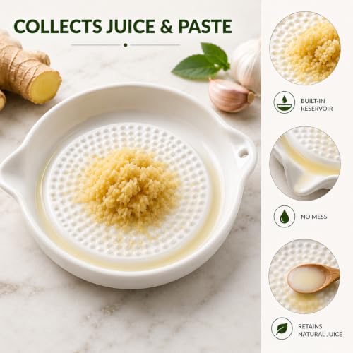 Image of Homeze Ceramic Garlic Grater Plate with Brush | Ginger Grinder, Garlic Crusher & Manual Kitchen Grater Dish | Non-Slip Ceramic Grating Plate for Garlic, Turmeric, Lemon, Fruits & Vegetables