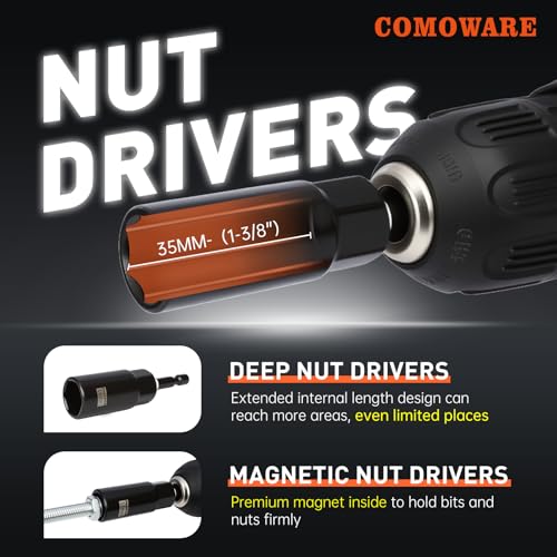 image for COMOWARE Magnetic Impact Nut Driver Set, 55Pcs Deep Nut Driver Set, Me