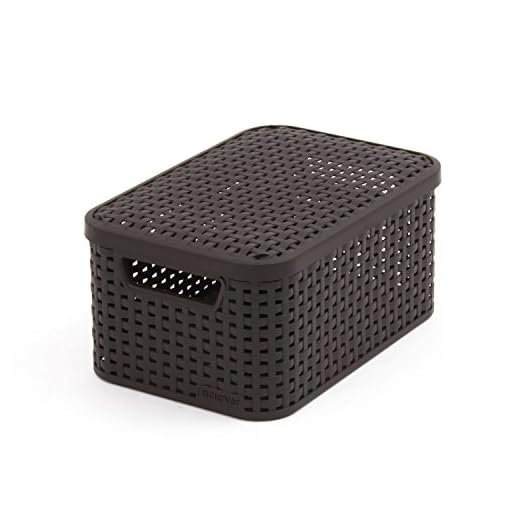 CURVER 205839 - Cesta con Tapa con Efecto Mimbre (tamaño pequeño, Polipropileno), Color Negro