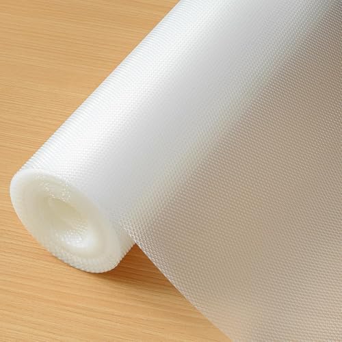 Image of EVA Fridge Shelf Liner Roll, Washable Drawer Mat Sheet, Cut-to-Size Cabinet & Refrigerator Shelf Protector, Food Contact Suitable Multipurpose Kitchen Table Liner Roll, 3 Meter (White White)