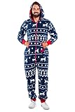Tipsy Elves Blue Fair Isle Men's Ugly Christmas Sweater Jumpsuit Cozy Adult Jumpsuit Size Large