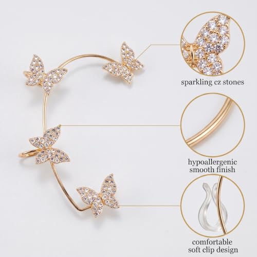 LAPQOS Boucles d'oreilles pour femme,Manchette d'oreille papillon/Boucle d'oreille à clip – vue 5