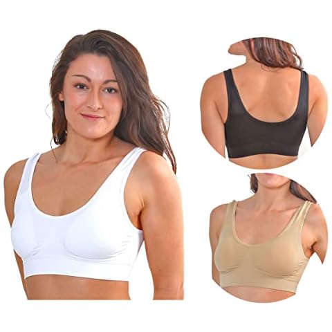 PBE 3 Pack Double Lined Material Women Sports Bra Seamless Comfortable Soft Breathable Ladies Bras Tops Push up Underwear - 3 Pack Black/White/Nude - XXXX Large Cover