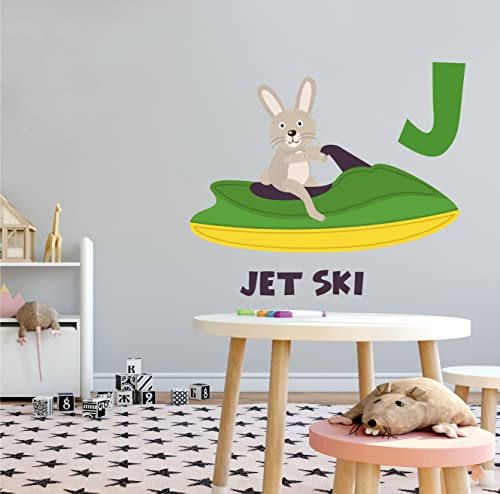 DAYCARE - Jet Ski Watercraft Vehicle Vinyl Art Decoration Rabbit Animal Design Letter J Educational Alphabet Art Kids Nursery Child Care Wall Decal Sticker 40\" x 32\"