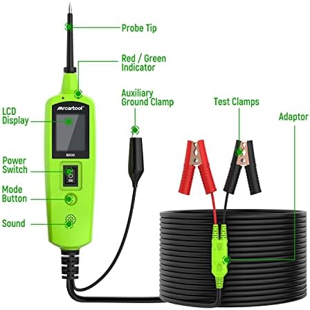 MR CARTOOL Automotive Power Circuit Probe Tester 12-24V with 33ft Extension Cable for Car Truck Motorcycle Vehicle Electrical Systems