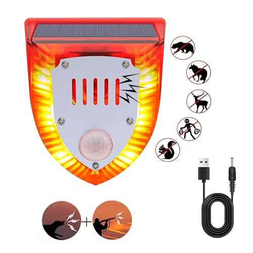 QXMH Solar Outdoor Motion Sensor Alarm: 129db Dog Barking & Gunshot Sound,Loud Motion Detector Noise Maker,Barking Dog Alarm Strobe Light Warning Lamp (911V 1 Pack) by QXMH - Used condition - US$15.63