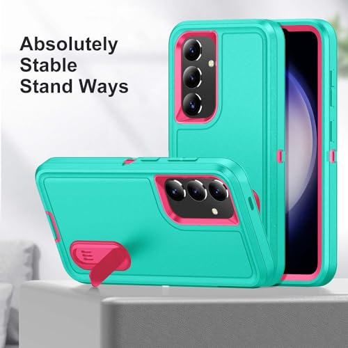 Fucozan for Samsung Galaxy S25 Plus Case with Kickstand Case 3-Layer Military Grade Protective Case Cover Silicone Heavy Duty Rugged Shockproof for Galaxy S25 Plus Phone Case (Cyan+Rose Red) by Fucozan - Image 3