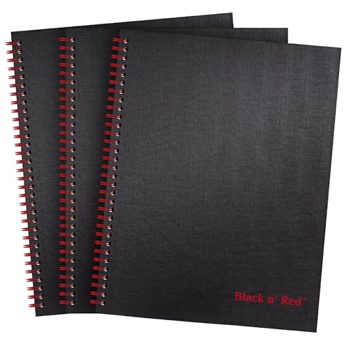 Black n' Red Notebooks, Business Journals, 3 Pack, 11" x 8-1/2", 70 Sheets, Ruled, Optik Paper, Scribzee App, Hardcover, Wirebound, Black (400123488) by Black n' Red - Used condition - US$29.58