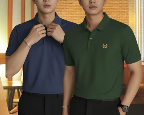Image of MACK JONNEY Men's Solid Polo T-Shirt | Premium Cotton Blend | Regular Fit | Short Sleeve | Collared Casual Wear|Pack of 2 -MJ-157