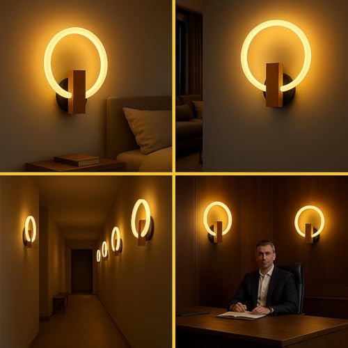 Image of Lunaris Halo Wall Light | Decorative LED Wall Lamp for Bedroom, Living Room & Office | Fancy Warm White Light for Hotels - (2 Pack)