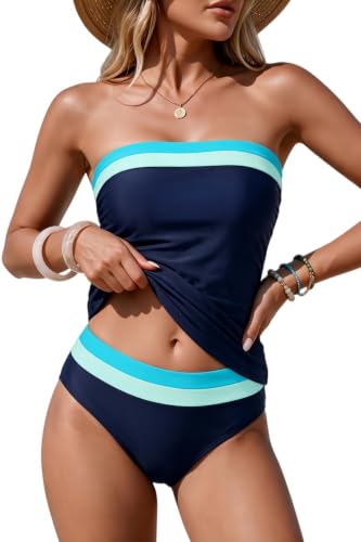 Image of Daci Women Strapless Tankini Tummy Control 2 Piece Bandeau Swimsuit