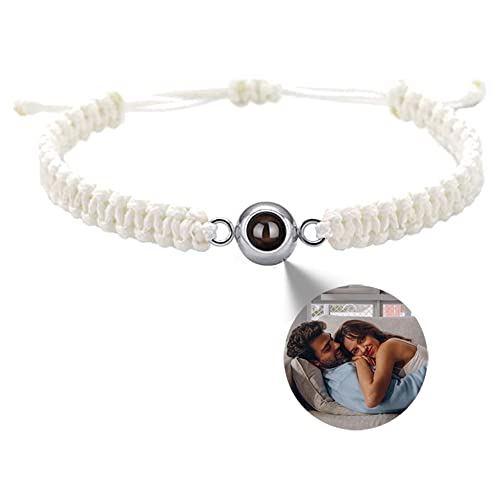 Custom Bracelets with Picture inside, Custom Circle Photo Projection Bracelet Customized Picture,Bracelet Personalized Photo,Projection Bracelets with Photos,Memorial Gifts for Women/Men/Family/Couple/Dog/Cat(White)