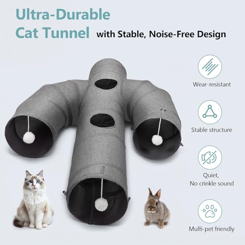 Image of Ownpets Cat Tunnel Sturdy Oxford Fabric Cat Tunnel Toy, Cactus Shape Collapsible Cat Tunnels for Indoor Cats,Interactive Peek Hole Pet Tunnel Tube with Cat Wand Toy