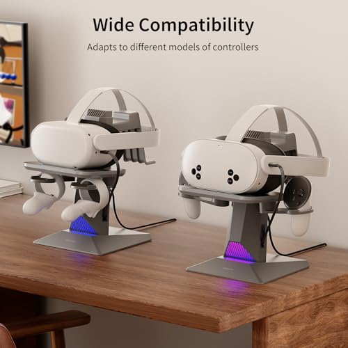 Image of ANNAPRO CD1 Charging Dock for Meta Quest 3S /3, Steam VR /Quest 2, Retractable Charging Cable to Charge VR Headset, RGB Charging Station Accessories Compatible with Elite Strap and Controllers