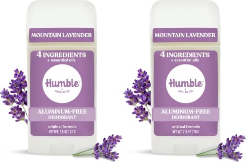 HUMBLE BRANDS Original Formula Aluminum-free Deodorant. Long Lasting Odor Control with Baking Soda and Essential Oils, Mountain Lavender, Pack of 2