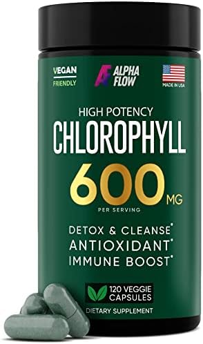 Chlorophyll Capsules 600 mg - Natural Chlorophyll Pills for Women & Men - Highly BioAvailable Organic Chlorophyll Supplement for Energy, Immunity & Skin Health - Internal Deodorant, Detox & Cleanse