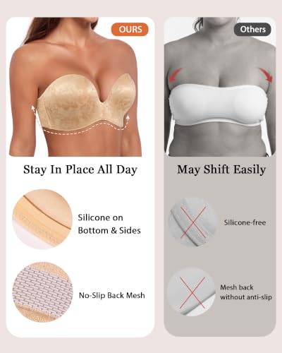 Image of HACI Push Up Strapless Bra for Women Anti-Slip Padded Wireless Stay Put