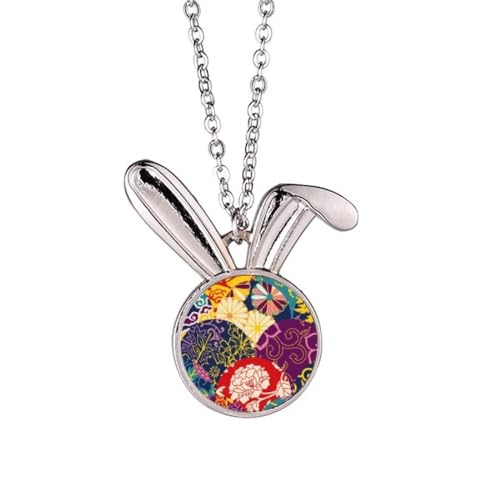 Collier lapin chinois avec pendentif fleurs et pois à offrir pour un anniversaire
