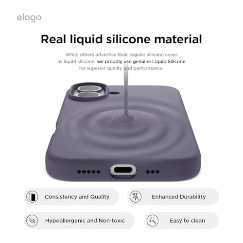 Image of elago Compatible with iPhone 16 Case, Premium Liquid Silicone Case, Full Body Protective Cover, Shockproof, Slim Phone Case, Anti-Scratch Soft Microfiber Lining, 6.1 inch (Deep Lavender)