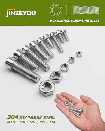 M4 M5 M6 M8 M10 Schrauben Set, 156 STK Edelstahlschrauben Zylinderschrauben mit Innensechskant Schrauben mit Muttern, Gewindeschrauben Muttern Set, Maschinenschrauben Sortiment, mit Sechskantmuttern