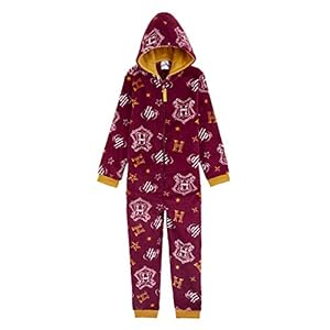 Harry Potter Onesie Jongen en Meisje, Eendelige Pyjama Kids, Fleece Onesies Zwart met Griffoendor Kleuren, Officiele…