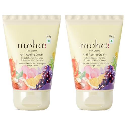 Image of Moha Anti Ageing Cream for Fine Line & Wrinkles | Restores Skin Firmness & Reduces Pigmentation | Enriched with Grapeseed Oil, Aloe Vera & Wheat Germ for Collagen Boost & Radiant Glow | Dermatologically Tested for All Type of Skin - 100g (Pack of 2)