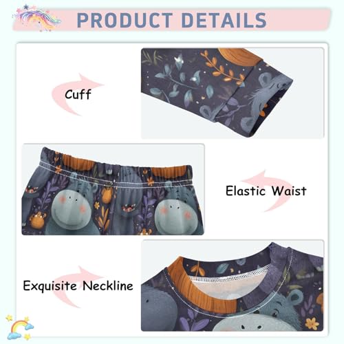 Pajama Sets Long Sleeve Cute Hippo Pumpkin Pattern Soft Comfy Sleepwear 2 Piece PJS 3-8T4