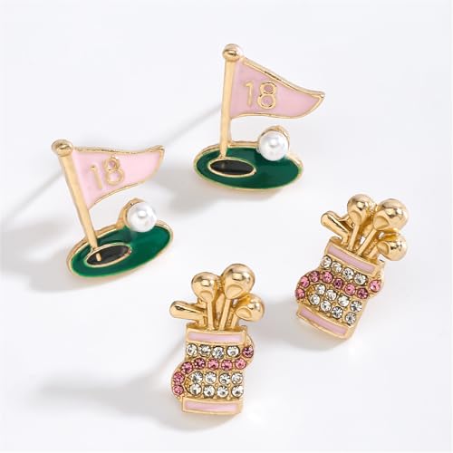 coadipress 2 Pairs Golf Studs Earrings for Women Rhinestone Sparkly Sports Studs Cute Stackable Golf Jewelry Game Day Earrings Outfits Gifts2