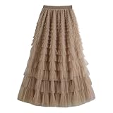 Damen Karnevalskostüm Regenbogen Tüllrock Fasching Tutu Klassisch Sternen Paillette Puffy Tütü Röcke Fastnacht Unregelmäßig Rock Ballett Karneval Frauen Maxirock Lichter Skirt, Khaki, M