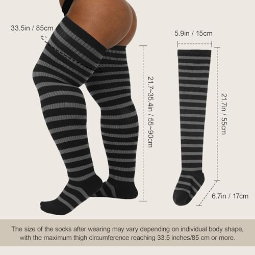 Image of DRESHOW Plus Size Thigh High Socks Striped Over Knee Long Boot Stockings Knee High Tube Socks Leg Warmers for Women
