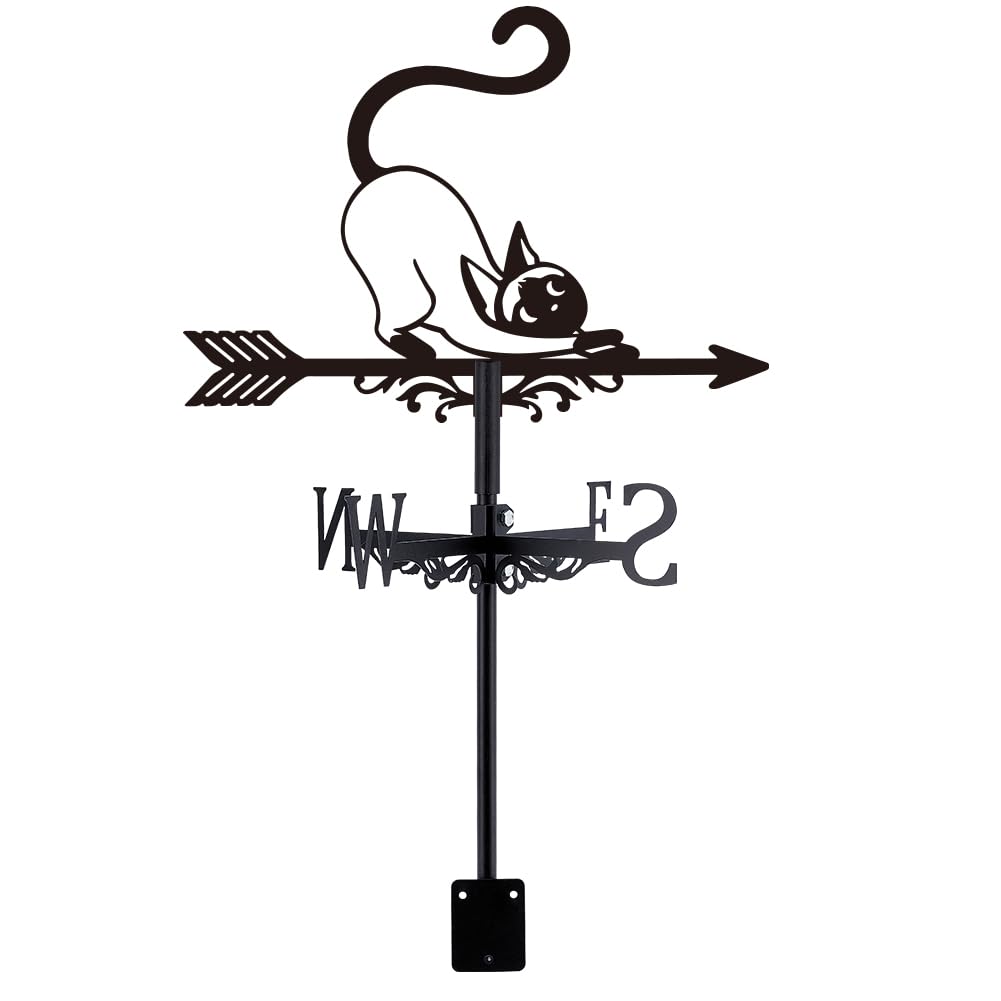 SUPERDANT Siamese Cat Weathervane Animal Weather Vane for Yard Metal Wind Vanes Roof Mount for Outside Garden Black Weathervanes Farmhouse Farm Barn Sheds Patio Outdoor Decorations Gifts