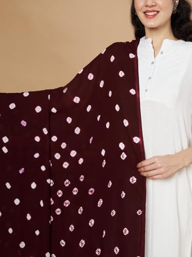 Image of Women's Cotton Rayon Bandhani Print Dupatta with Tassels 2.25 Meters | Women's cotton printed dupatta with tassels.
